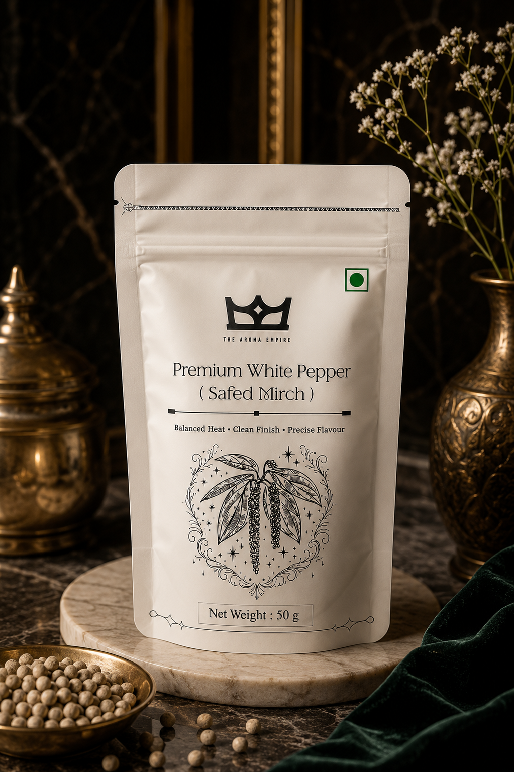 The Aroma Empire Premium White Peppercorns 50g | Pack of 1