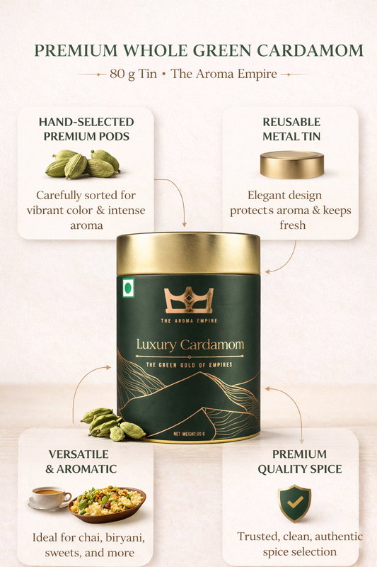 Luxury Green Cardamom 80 g - Premium Whole Elaichi | The Aroma Empire