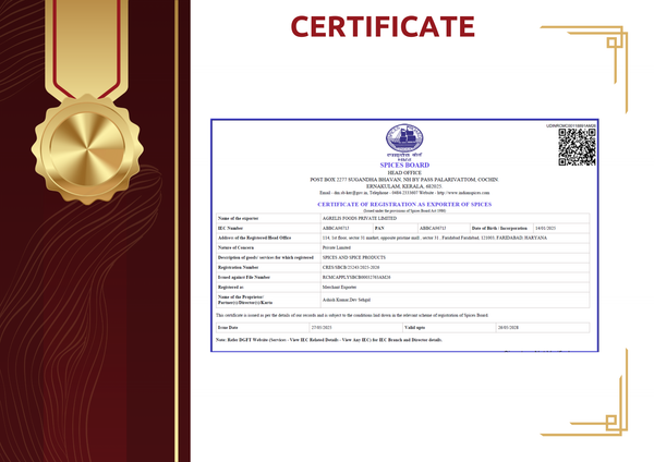 Spices Exporter Certificate
