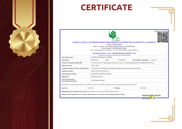 APEDA Membership Certificate